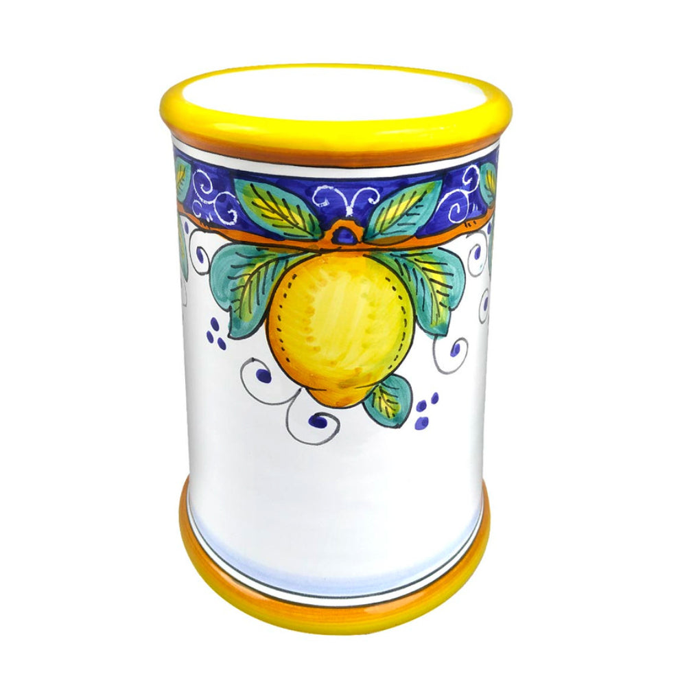 Mediterranean Lemons Majolica Italian Ceramic Vase/Utensil Jar