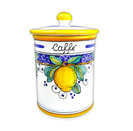 Mediterranean Lemons Majolica Italian Ceramic Caffe' (Coffee) Jar Canister