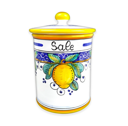 Mediterranean Lemons Majolica Italian Ceramic Sale (Salt) Jar Canister