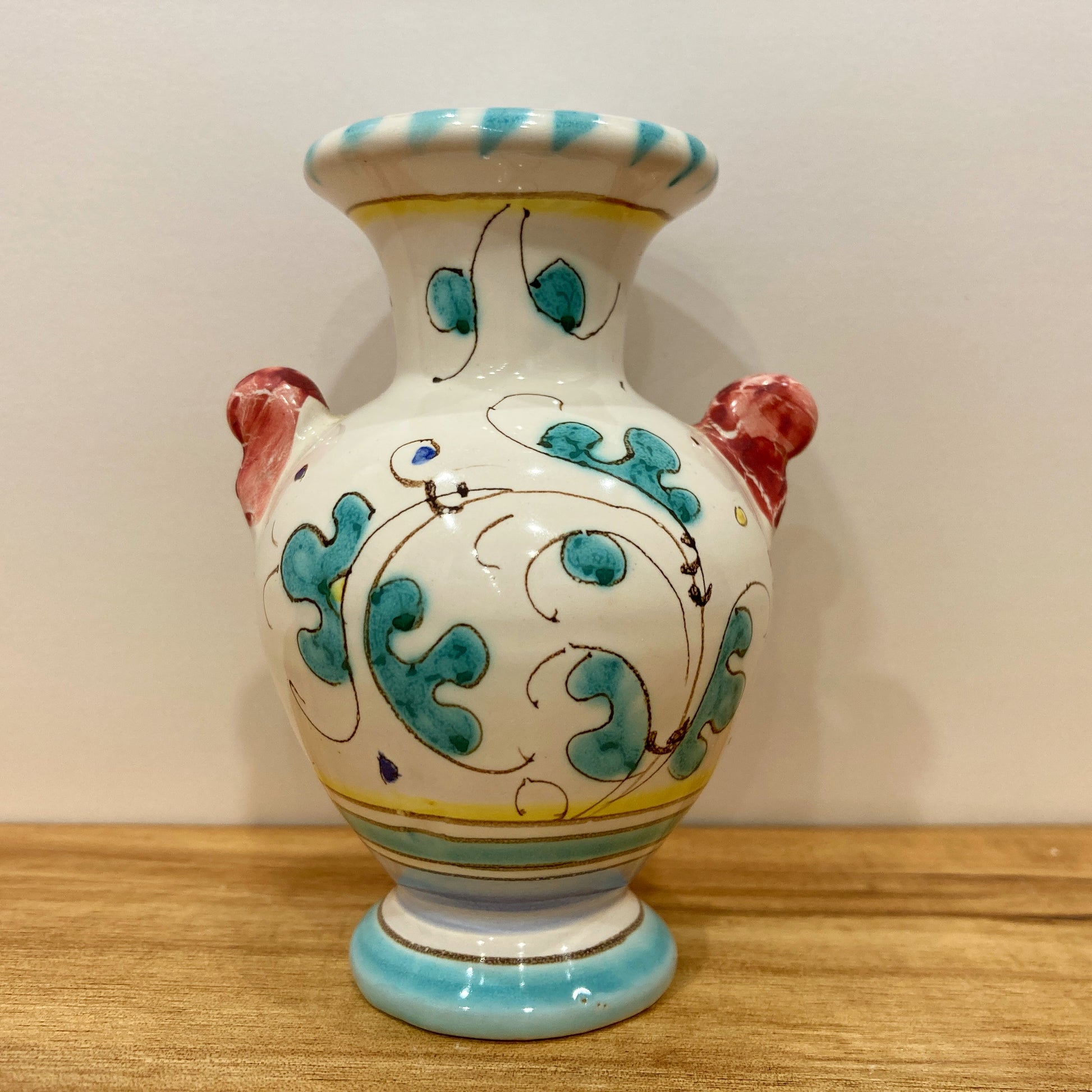 Preloved Italian Majolica Ceramic Green Rooster Small Vase Ornament at Piccola Italian Gifts Sydney