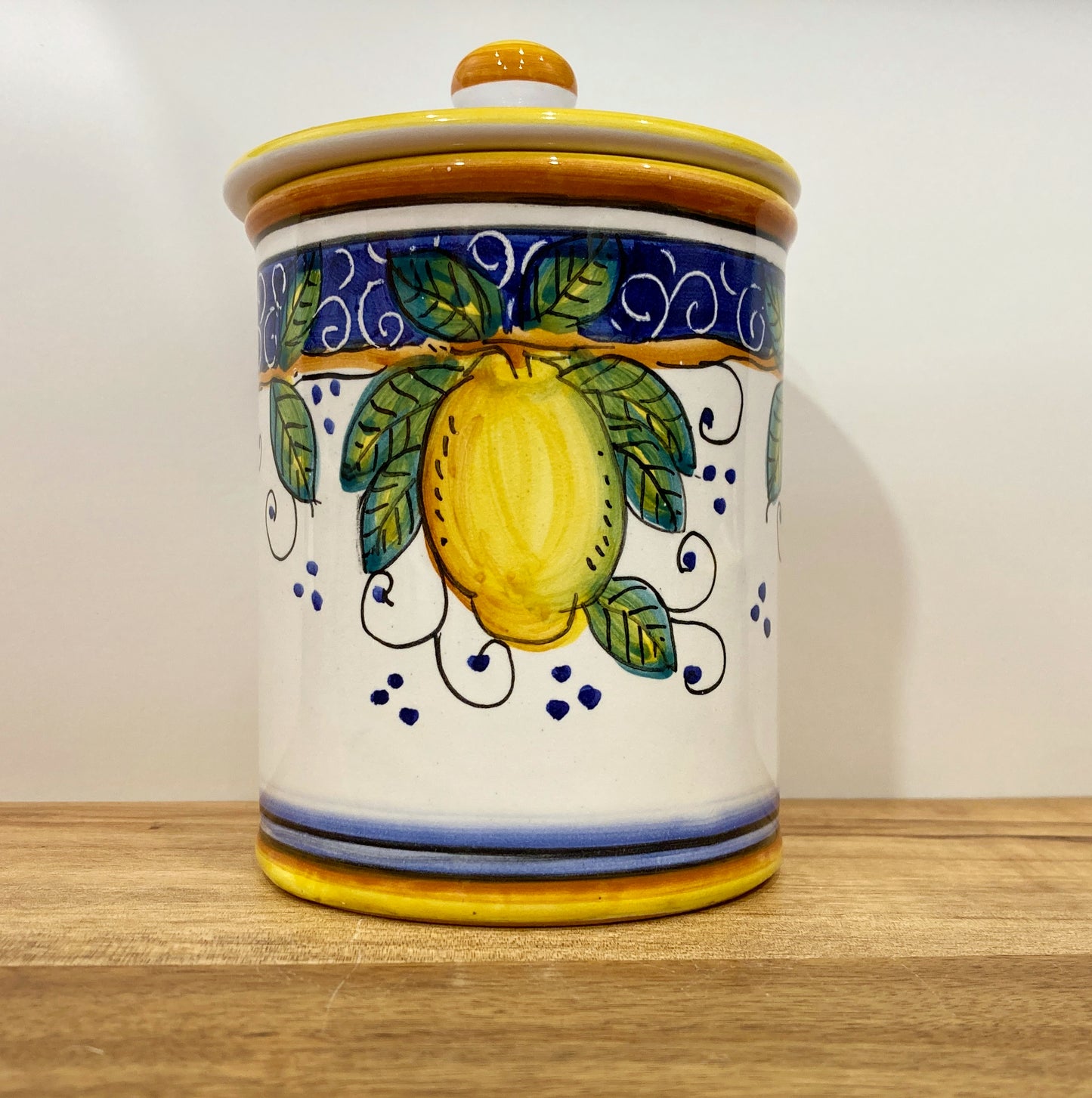Mediterranean Lemons Majolica Italian Ceramic Jar Canister