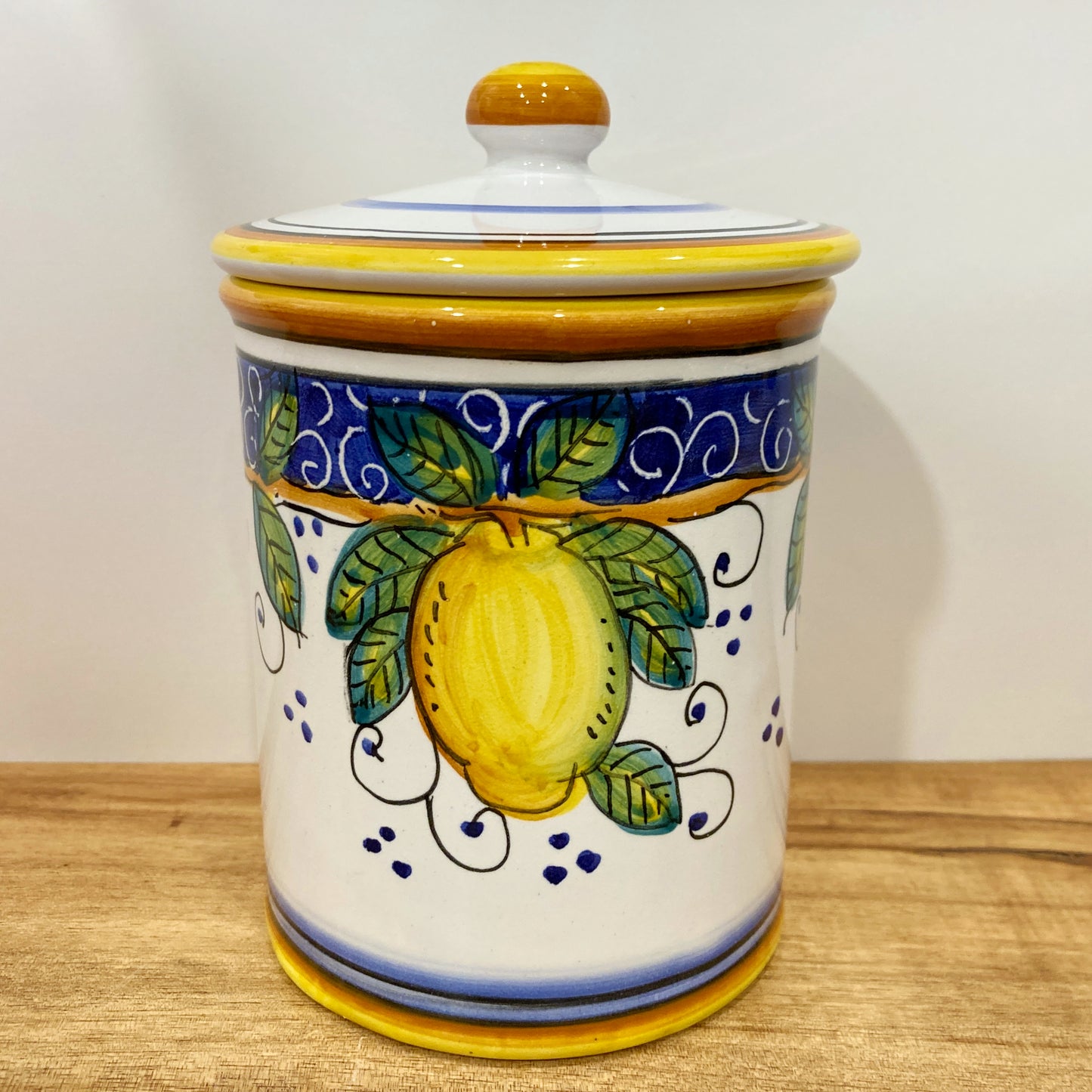 Mediterranean Lemons Majolica Italian Ceramic Jar Canister