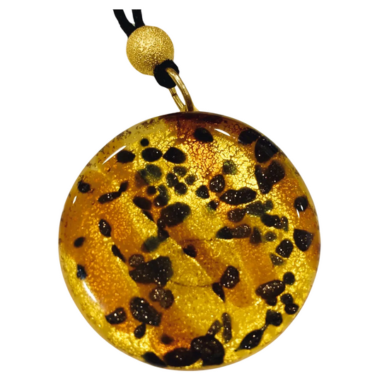 Handmade Genuine Venetian Murano Glass Round Leopard Necklace Pendant - Made in Italy